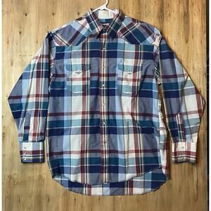 Vintage Wrangler Cowboy Cut Plaid Pearl Snap Western Shirt L 17-34 USA Made
